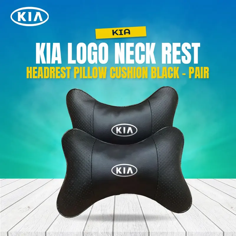 Kia Logo Neck Rest Headrest Pillow Cushion Black - Pair 1