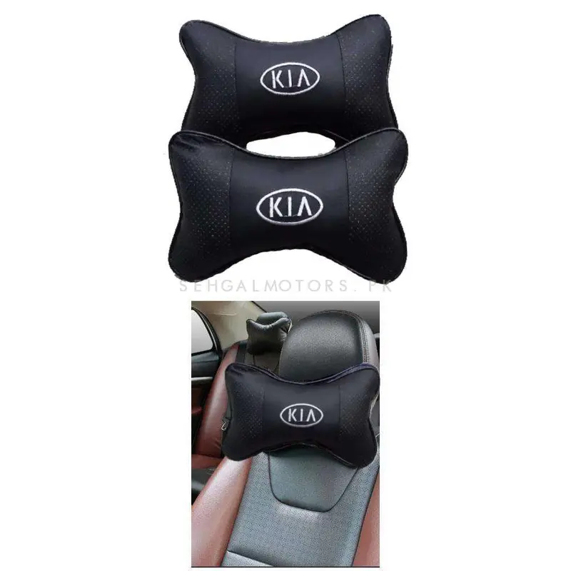 Kia Logo Neck Rest Headrest Pillow Cushion Black - Pair 2