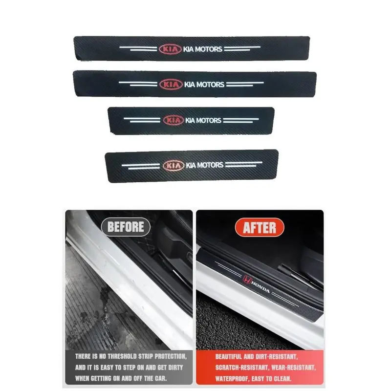 Kia Logo Side Door Sill Scuff Plate Protection Strips (Carbon Fiber) 1
