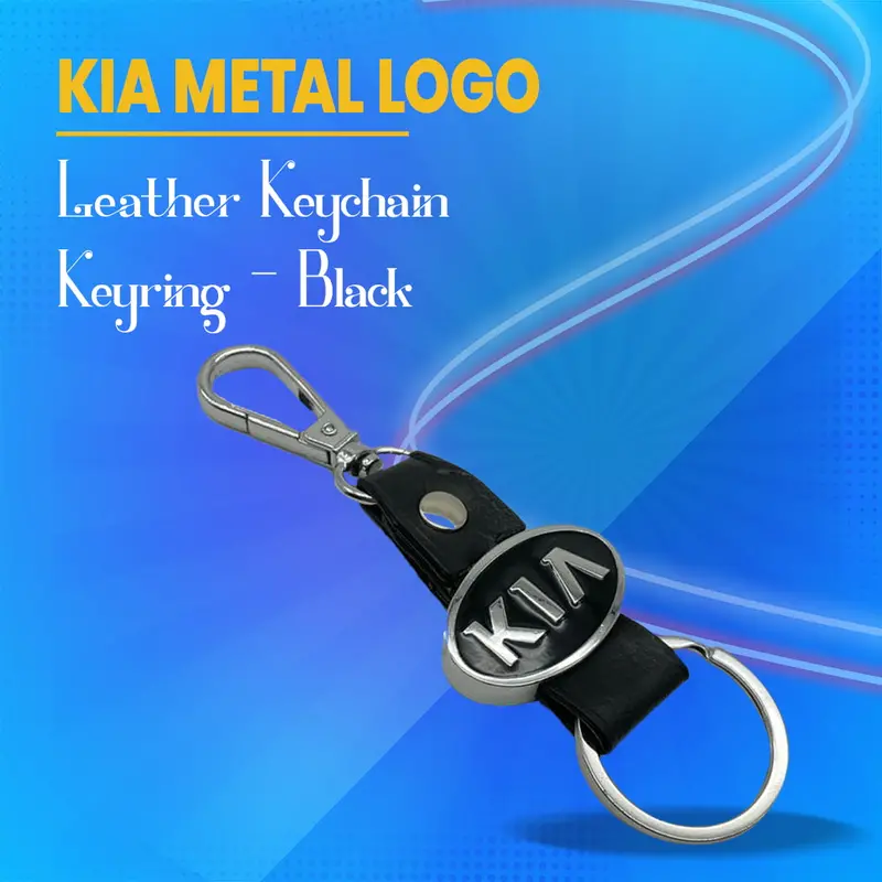 Kia Metal Logo Leather Keychain Keyring - Black 1