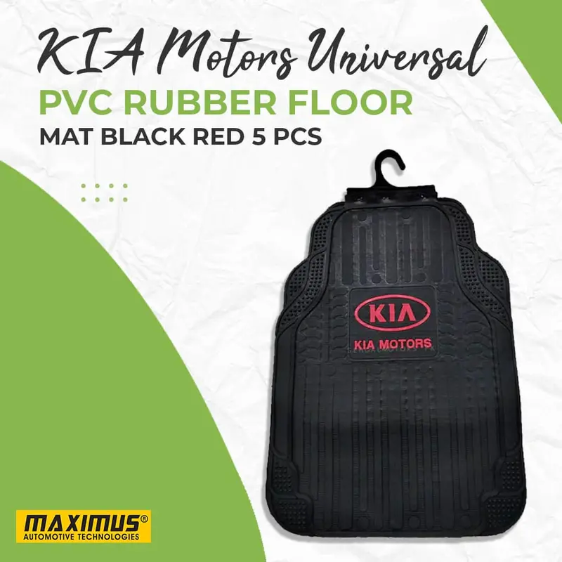 Kia Motors Universal Pvc Rubber Floor Mat Black Red Mix Design 5 Pcs - Foot Mat For Car 1