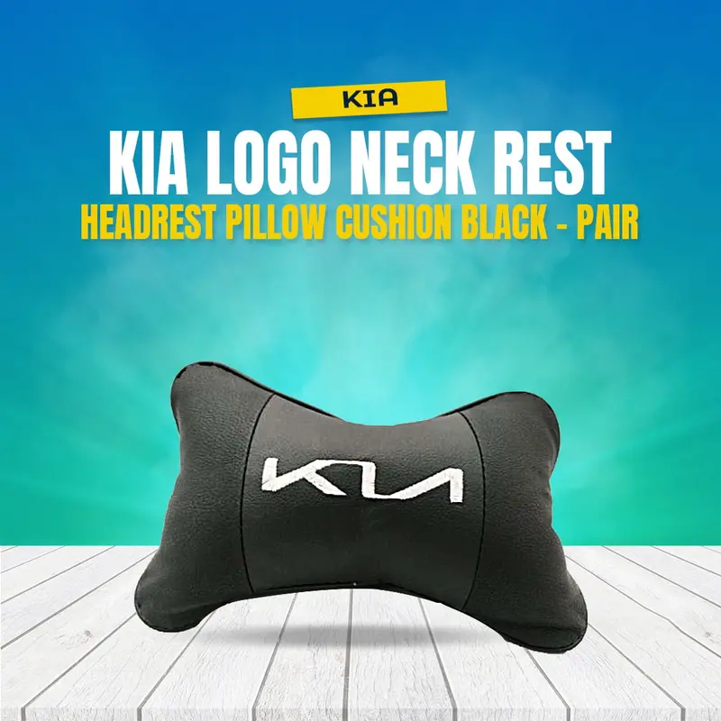 Kia New Logo Neck Rest Headrest Pillow Cushion Black - Pair 1
