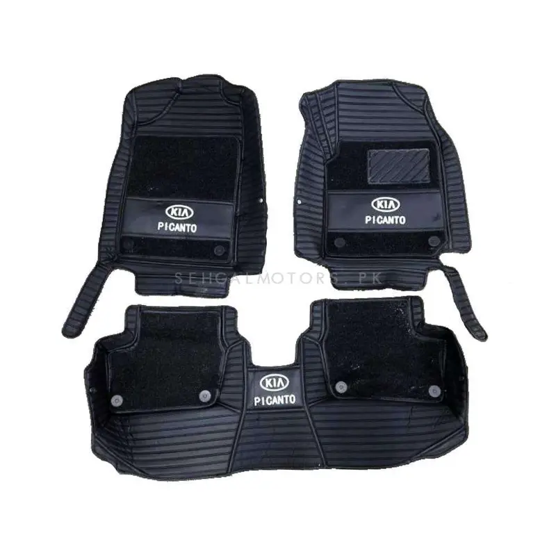 Kia Picanto 10D Floor Mats Black With Black Grass 2019 - 2025 - - Mix Thread 3 Pcs 2