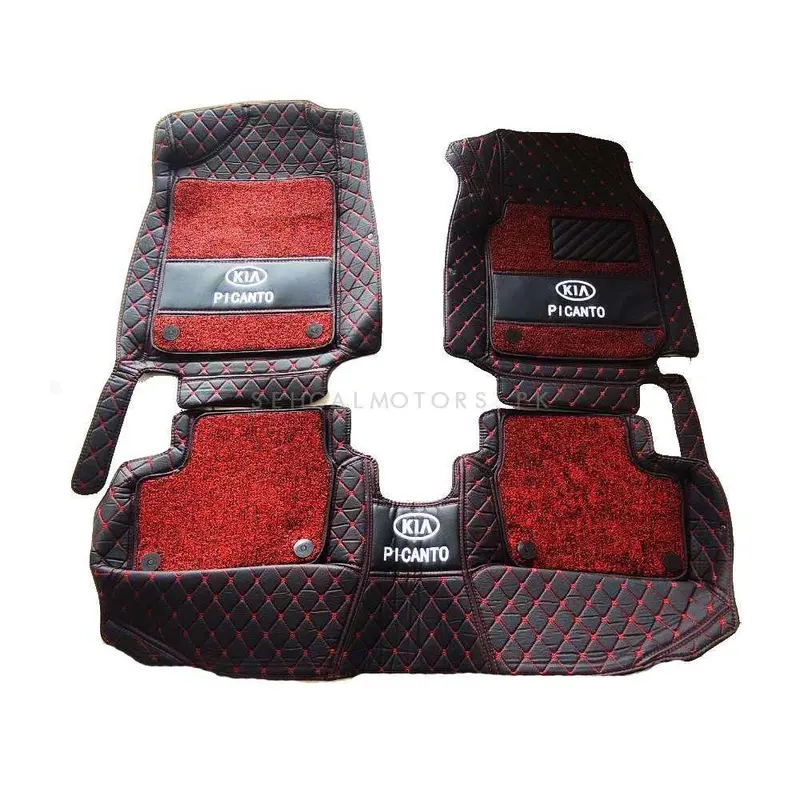 Kia Picanto 10D Floor Mats - Mix Thread Black With Red Grass 2019 - 2025 - 3 Pcs Set 2