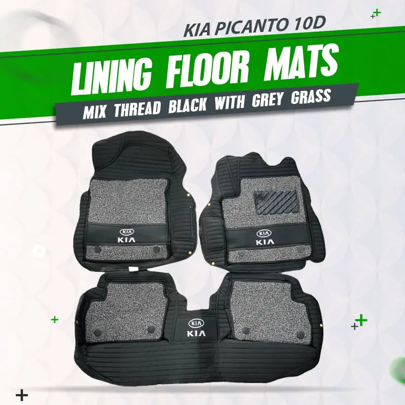 Kia Picanto 10D Lining Floor Mats Black With Grey Grass 2019 - 2025 - Mix Thread 3 Pcs 1