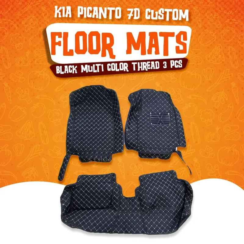Kia Picanto 7D Custom Floor Mats - Black - 3 Pcs Set 2019 - 2025 1