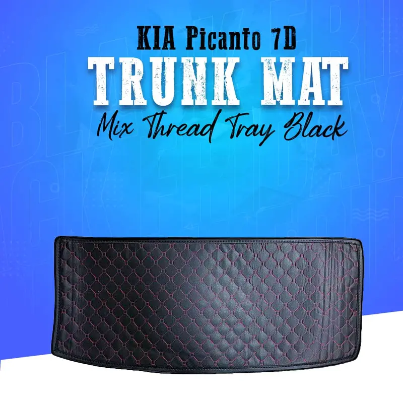 Kia Picanto 7D Trunk Mat Mix Thread Tray Black 2019 - 2025 - Cargo Boot Liner Diggi Protection Tray Cover 1