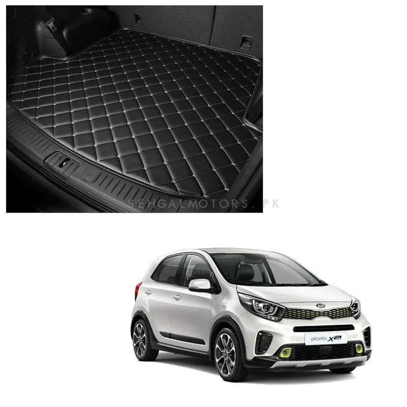 Kia Picanto 7D Trunk Mat Mix Thread Tray Black 2019 - 2025 - Cargo Boot Liner Diggi Protection Tray Cover 2