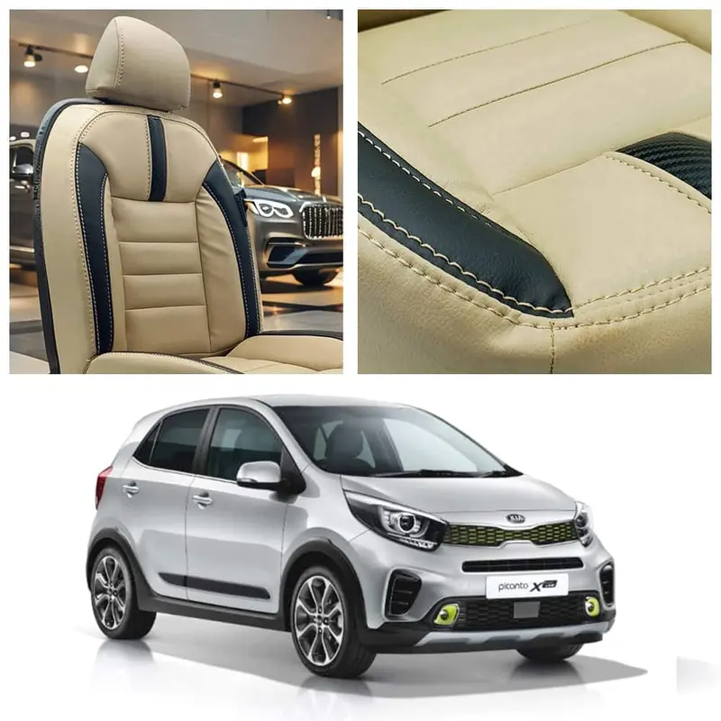 Kia Picanto Hockey Design Beige Black Seat Covers 2019 - 2025 1