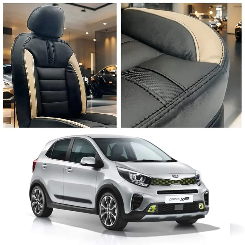 Kia Picanto Hockey Design Black Beige Seat Covers 2019 - 2025 1