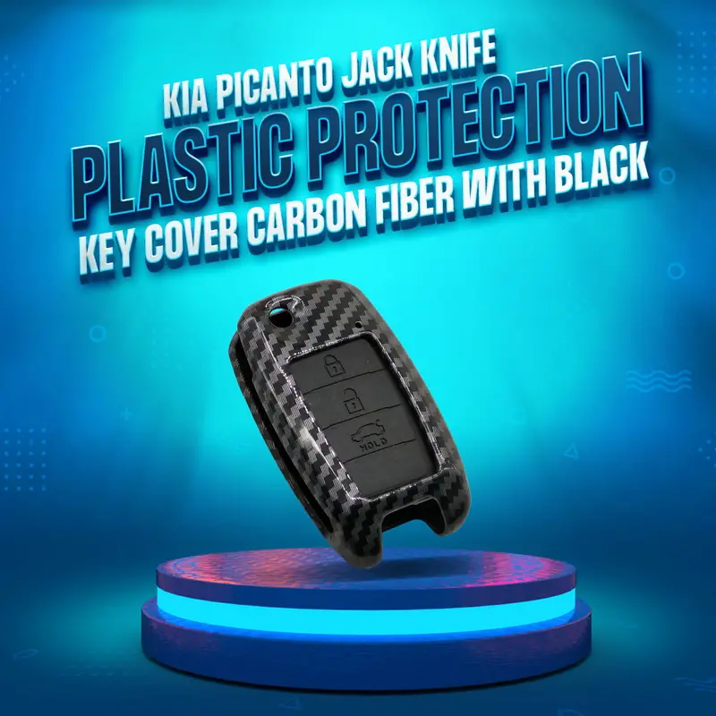 Kia Picanto Jack Knife Plastic Key Cover Carbon Fiber 2019 - 2025 - 3 Buttons With Black Pvc 1
