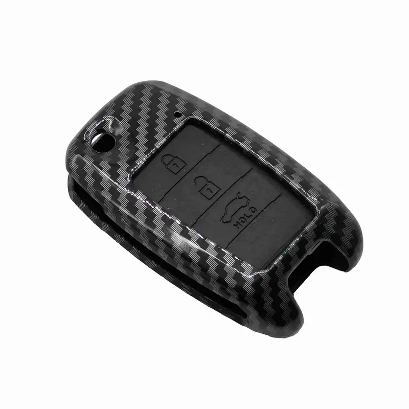 Kia Picanto Jack Knife Plastic Key Cover Carbon Fiber 2019 - 2025 - 3 Buttons With Black Pvc 2
