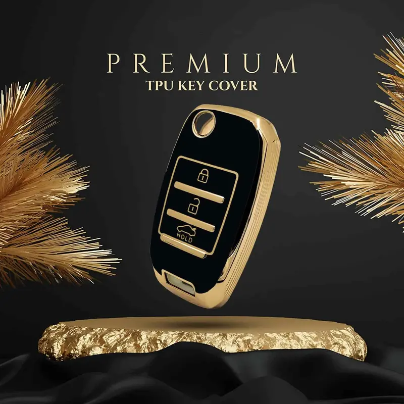 Kia Picanto Jack Knife Tpu Key Cover 3 Buttons Black With Golden 2019 - 2025 1