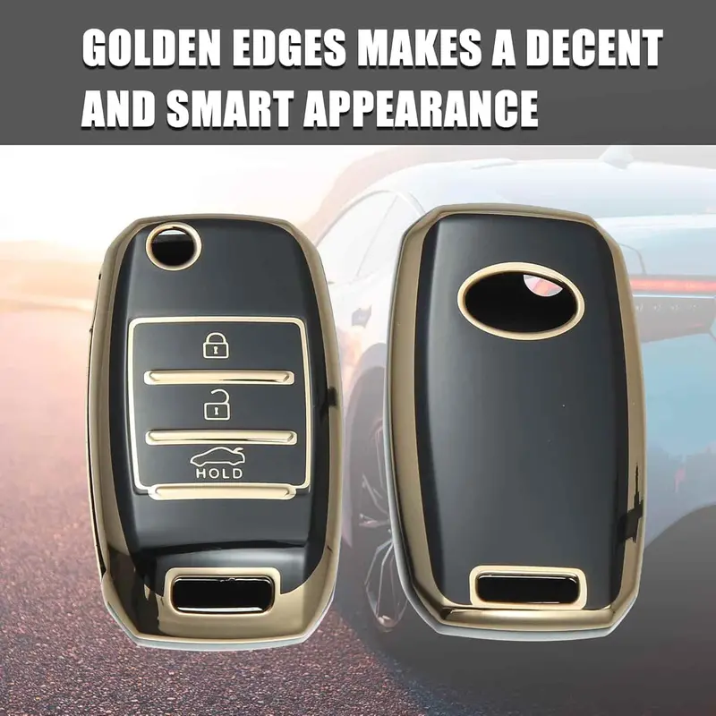 Kia Picanto Jack Knife Tpu Key Cover 3 Buttons Black With Golden 2019 - 2025 2