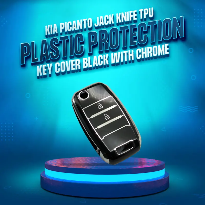 Kia Picanto Jack Knife Tpu Key Cover Black/Chrome 2 Button 2019 - 2025 1