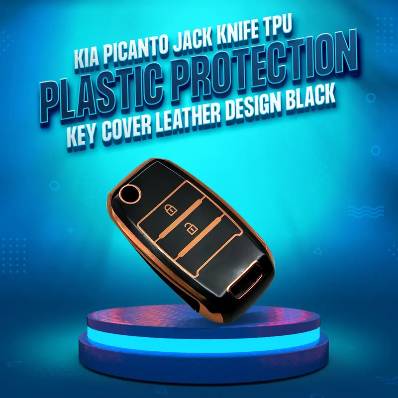 Kia Picanto Jack Knife Tpu Key Cover Black & Golden 2 Button 2019 - 2025 1