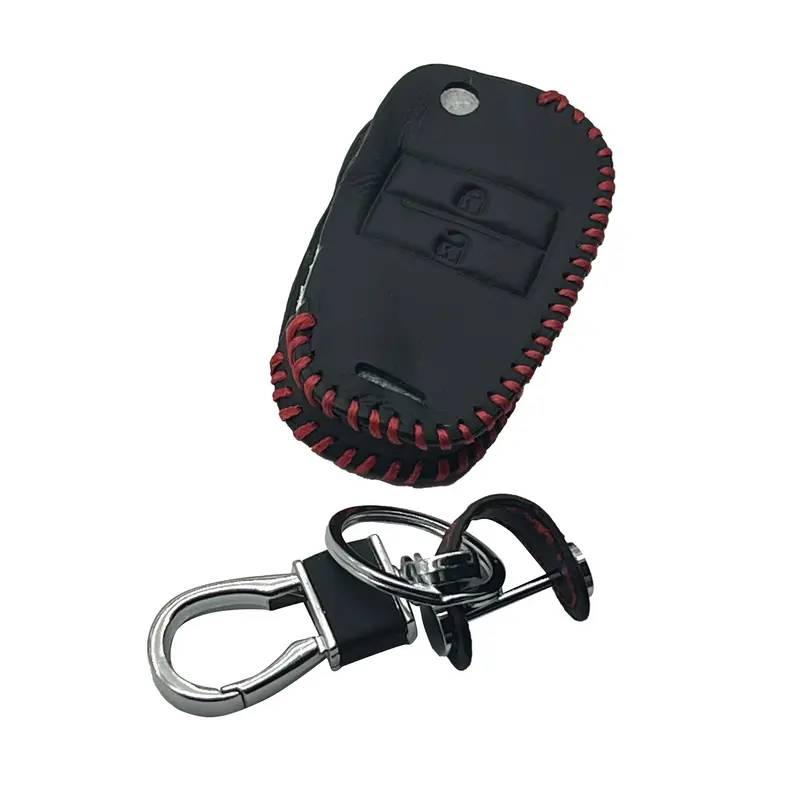Kia Picanto Leather Key Cover 2 Buttons With Keychain 2019 - 2025 - - Ring Black 2