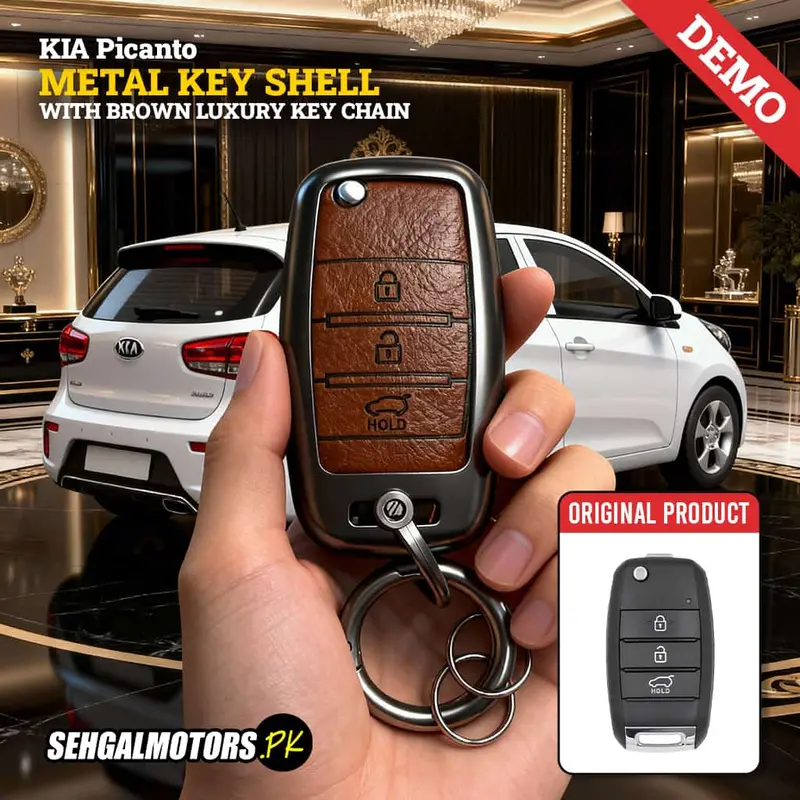 Kia Picanto Metal Key Shell Case Cover Brown 2019 - 2025 - Key Chain - Replacement Casing 1