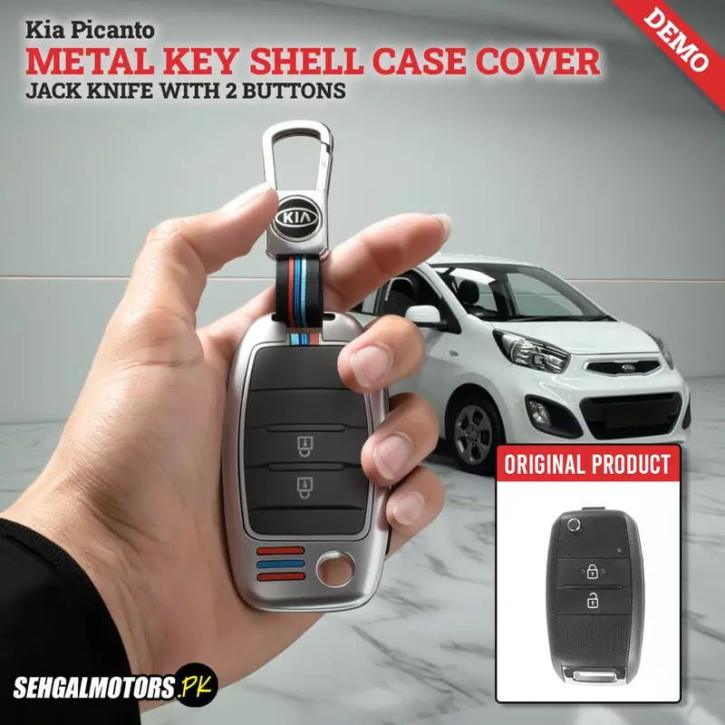 Kia Picanto Metal Key Shell Case Cover Jack Knife With 2 Buttons 2019 - 2025 1