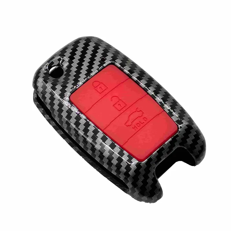 Kia Picanto Plastic Key Cover Carbon Fiber Jack Knife With Red Pvc 2019 - 2025 - 3 Buttons 2