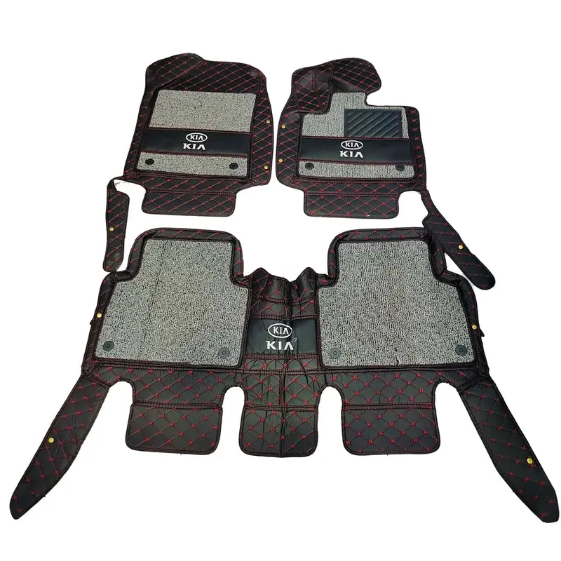 Kia Sorento 10D Floor Mats - Mix Thread 3 Pcs 2021 - 2024 - - Black With Grey Grass 2