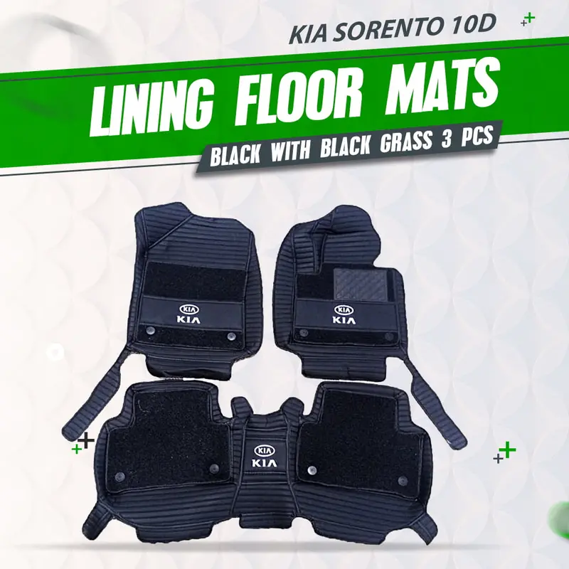 Kia Sorento 10D Lining Floor Mats Black With Black Grass 2021 - 2024 - Mix Thread  3 Pcs 1