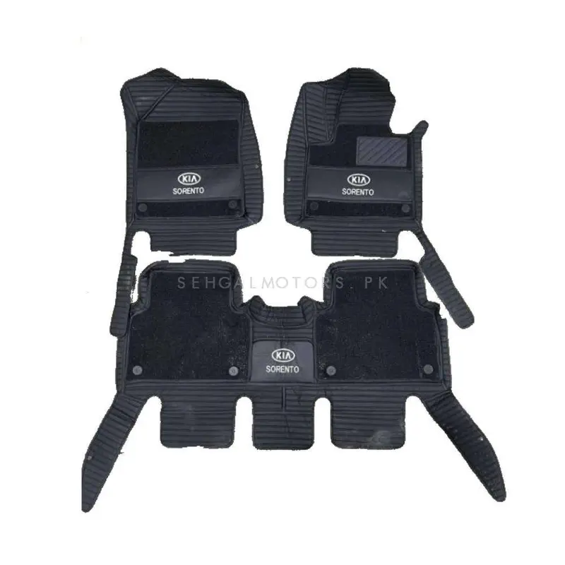 Kia Sorento 10D Lining Floor Mats Black With Black Grass 2021 - 2024 - Mix Thread 3 Pcs 2