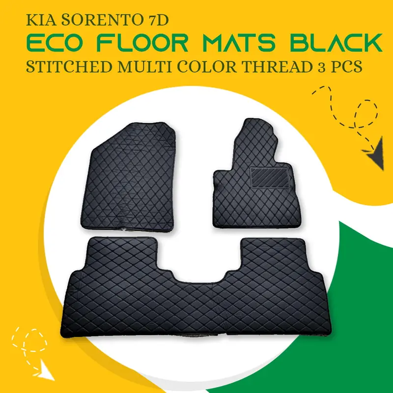 Kia Sorento 7D Eco Floor Mats Black Stitched Multi Color Thread 3 Pcs 2021 - 2024 1