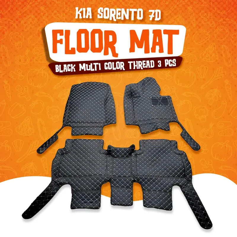 Kia Sorento 7D Floor Mats - Black - 3 Pcs Set 2021 - 2024 1