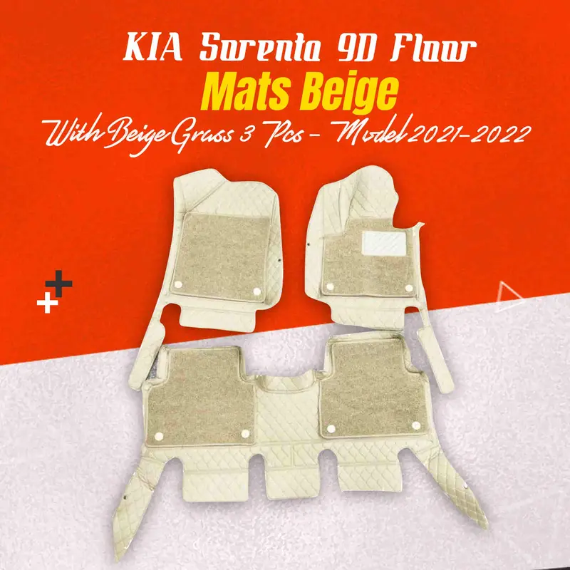 Kia Sorento 9D Floor Mats Mix Thread  Grass 3 Pcs 2021 - 2024 - Beige With Beige 1