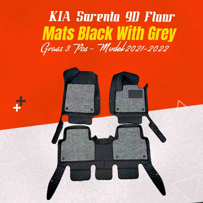Kia Sorento 9D Floor Mats Mix Thread Grass 3 Pcs 2021 - 2024 - Black With Grey 1