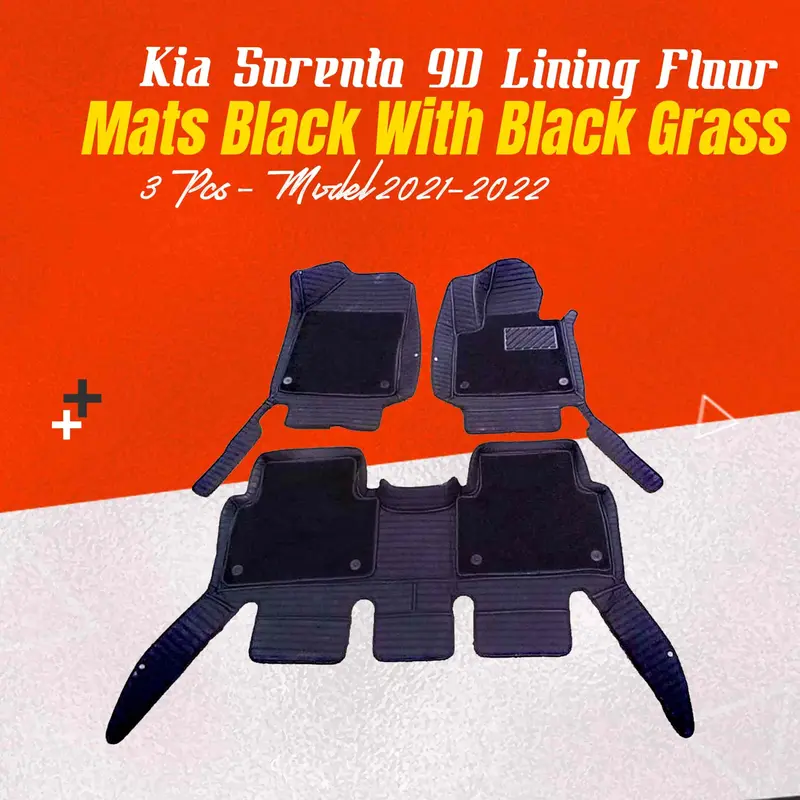 Kia Sorento 9D Lining Floor Mats Mix Thread Grass 3 Pcs 2021 - 2024 - Black With Black 1