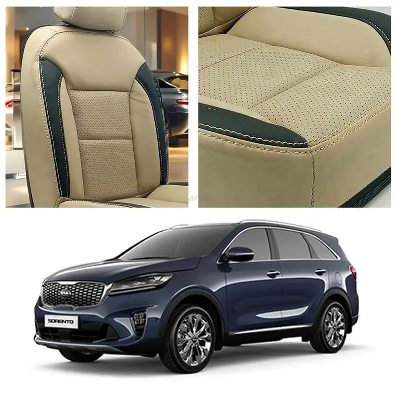 Kia Sorento Breathable Beige Black Seat Covers 2021 - 2024 1