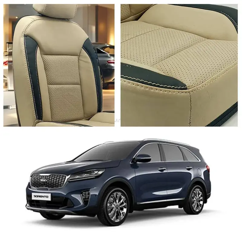 Kia Sorento Breathable Beige Black Seat Covers 7 Seater 2021 - 2024 1