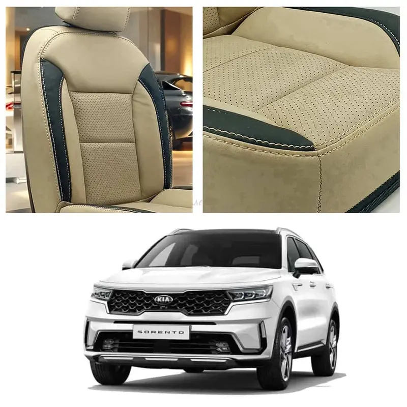 Kia Sorento Breathable Beige Black Seat Covers 7 Seaters 2025 - 2026 1