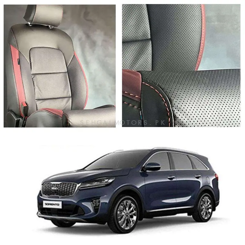 Kia Sorento Breathable Black Red Seat Covers 7 Seater 2021 - 2024 1