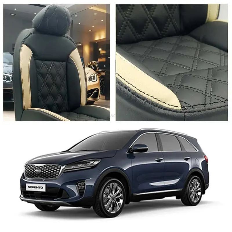 Kia Sorento Diamond Cut Black Beige Seat Covers 2021 - 2024 1