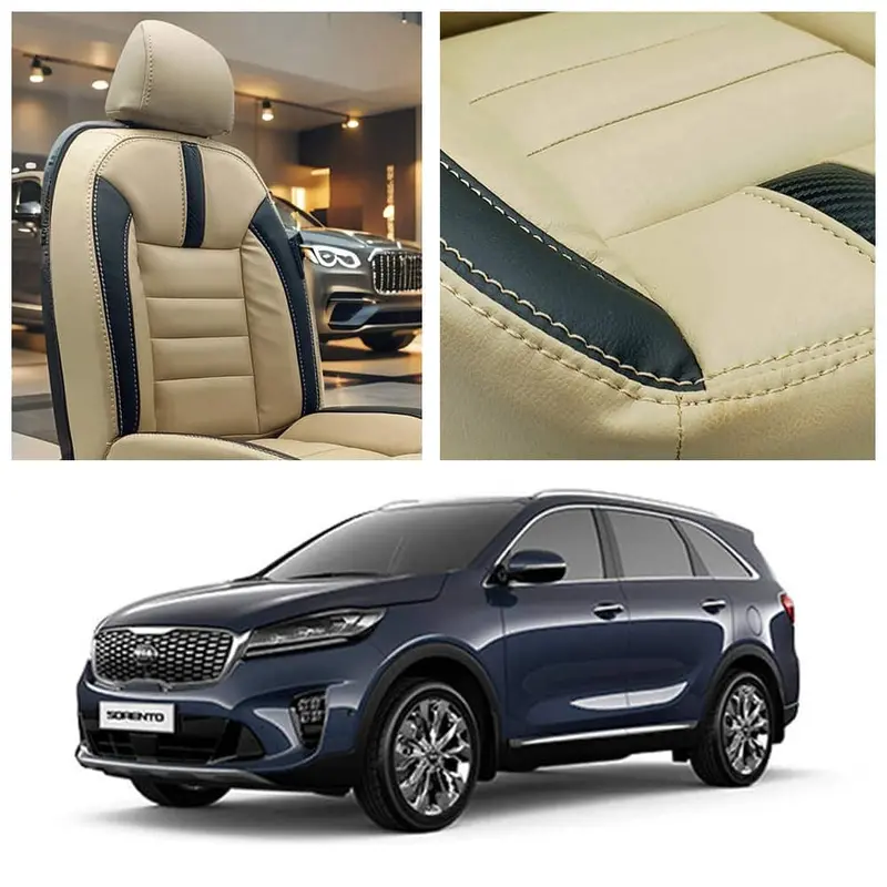 Kia Sorento Hockey Design Beige Black Seat Covers 2021 - 2024 1