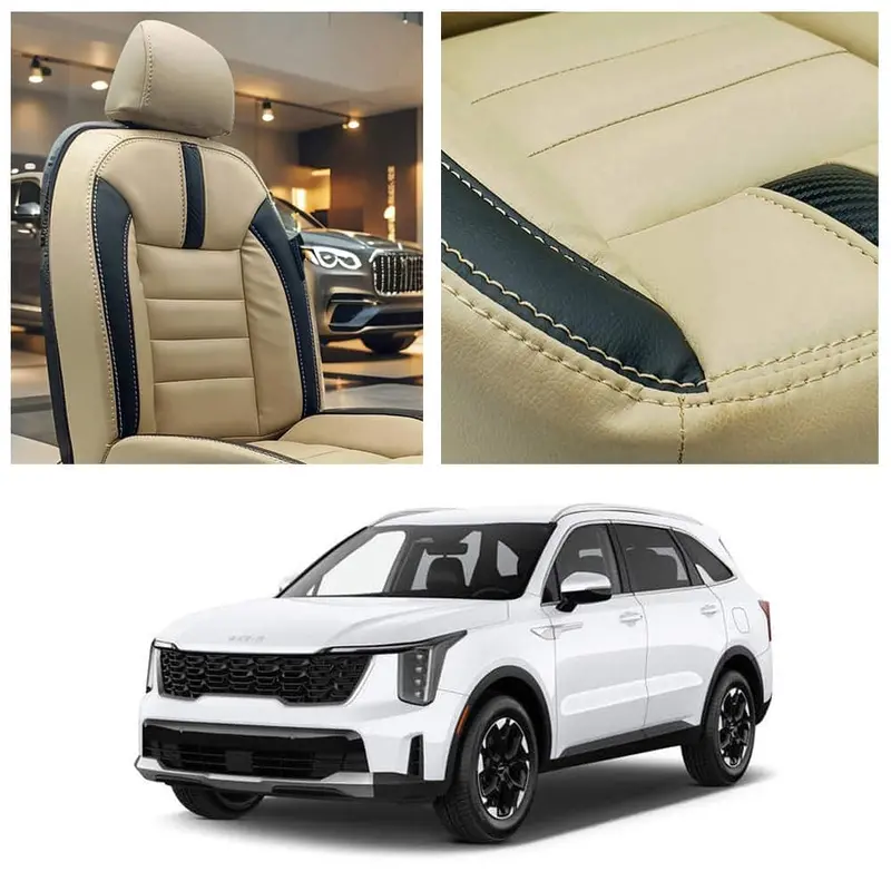 Kia Sorento Hockey Design Beige Black Seat Covers 5 Seaters 2025 - 2026 1