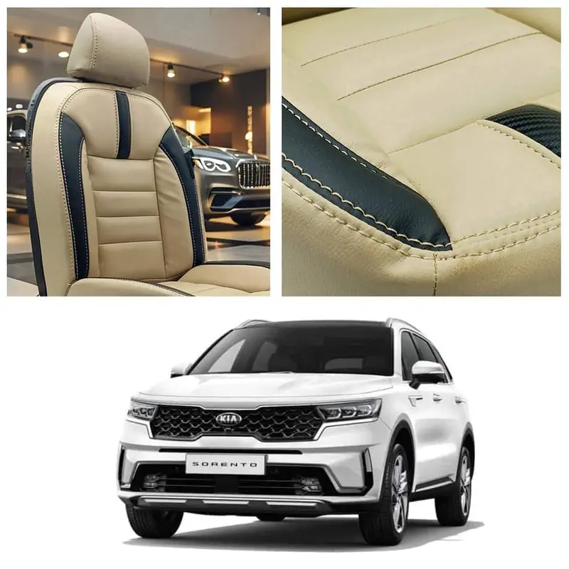 Kia Sorento Hockey Design Beige Black Seat Covers 7 Seaters 2025 - 2026 1