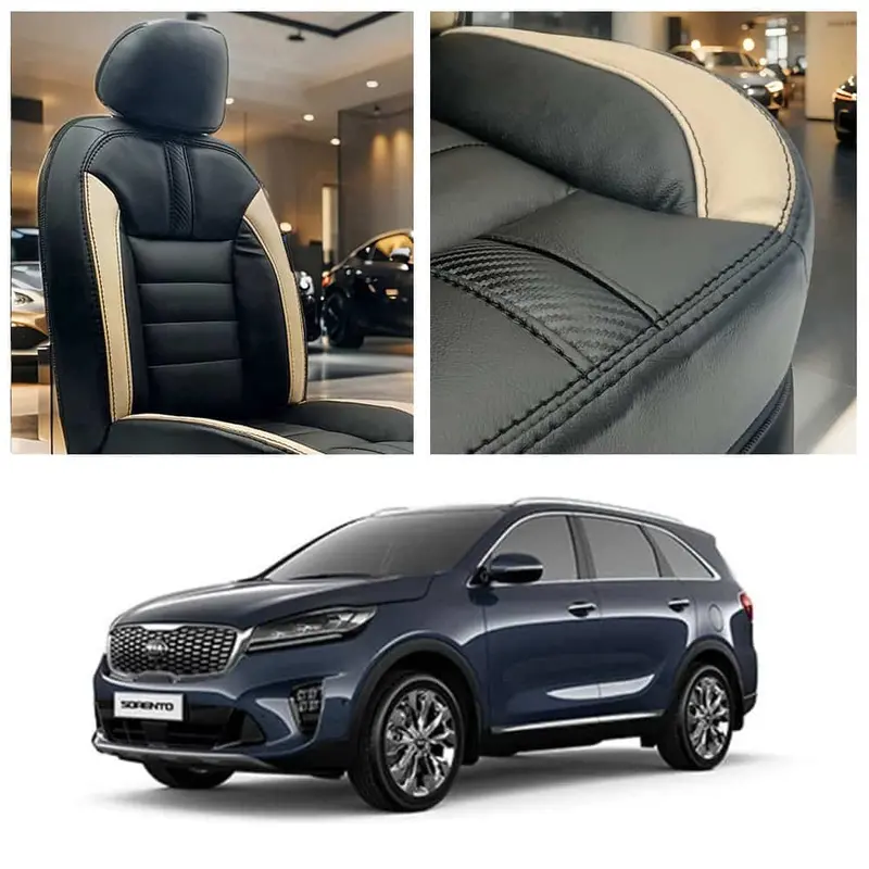 Kia Sorento Hockey Design Black Beige Seat Covers 7 Seater 2021 - 2024 1