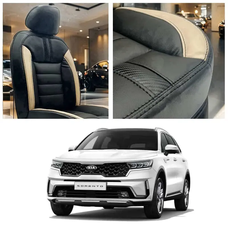 Kia Sorento Hockey Design Black Beige Seat Covers 7 Seaters 2025 - 2026 1