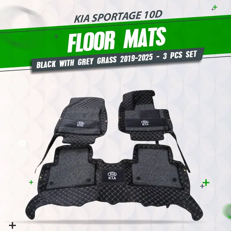 Kia Sportage 10D Floor Mat - Black With Grey Grass 3Pcs 2019 - 2024 1