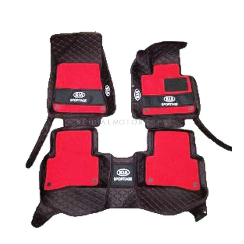 Kia Sportage 10D Floor Mats Black With Red Grass With Logo 2019-2025 - - Mix Thread - 3Pcs 2