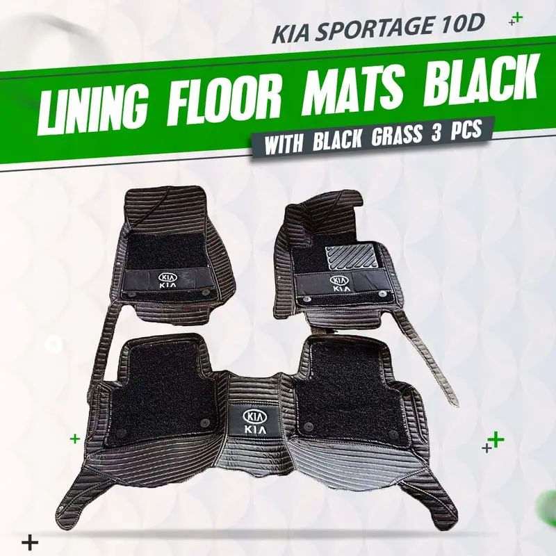 Kia Sportage 10D Lining Floor Mats Black With Black Grass 2019-2025 - - Mix Thread 3 Pcs 1
