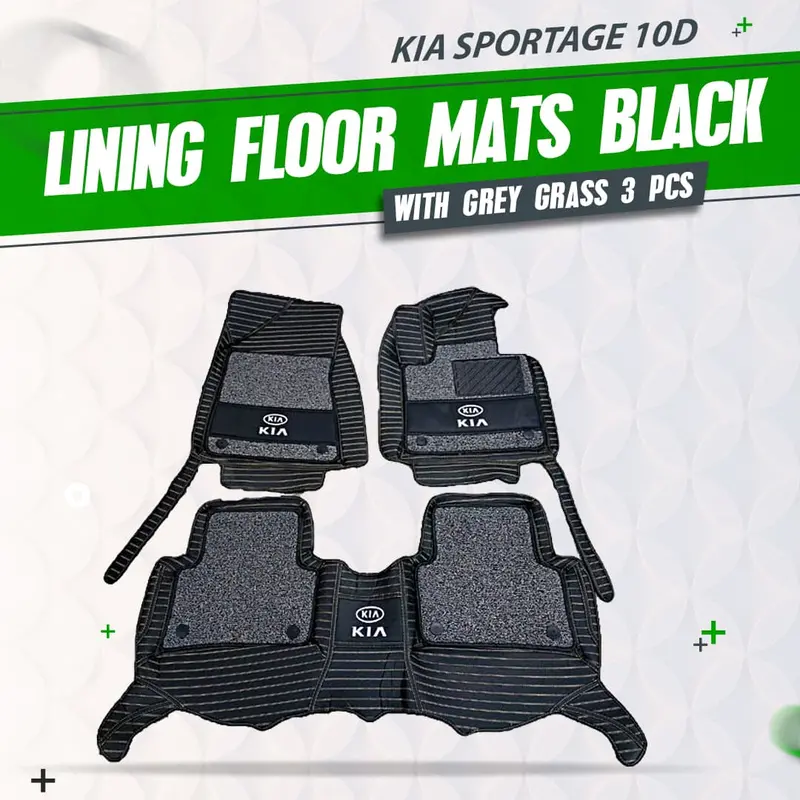 Kia Sportage 10D Lining Floor Mats - Mix Thread 3Pcs 2019-2024 - - Black With Grey Grass 1