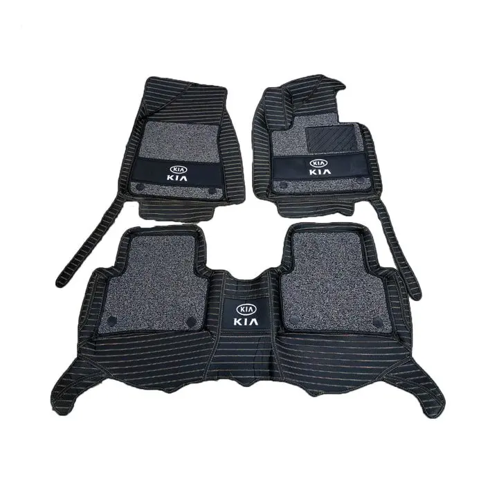 Kia Sportage 10D Lining Floor Mats - Mix Thread 3Pcs 2019-2024 - - Black With Grey Grass 2