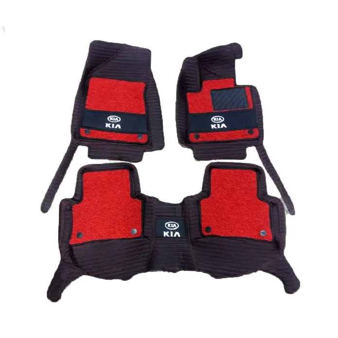 Kia Sportage 10D Lining Floor Mats - Mix Thread 3Pcs 2019-2024 - - Black With Red Grass With Logo 2