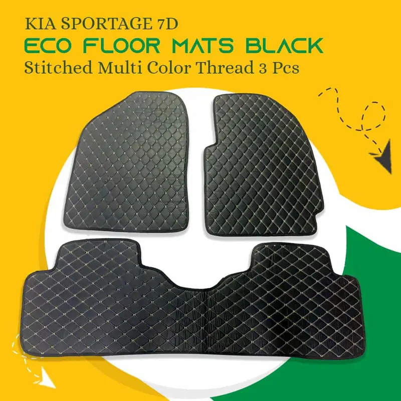 Kia Sportage 7D Eco Floor Mats  3 Pcs2019-2021 - Black Stitched Multi Color Thread 1