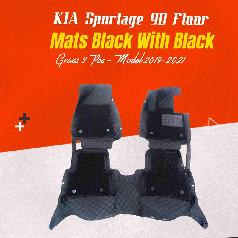 Kia Sportage 9D Floor Mats Mix Thread  Grass 3 Pcs - Model 2019-2021 - Black With Black 1